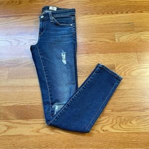 AG Adriano Goldschmied Medium Wash Super Skinny Ankle Distressed Leggings